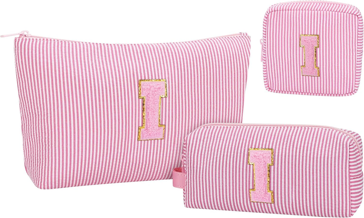 Personalized Initial Makeup Bag with Brush Holder and Divider for Women,Make Up Case for Girlfriend Bridesmaid Wife,Birthday Gift for Her Cute Toiletry Bag,2PCS,Purple L