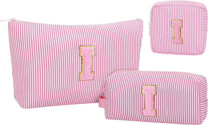 Personalized Initial Makeup Bag with Brush Holder and Divider for Women,Make Up Case for Girlfriend Bridesmaid Wife,Birthday Gift for Her Cute Toiletry Bag,2PCS,Purple L