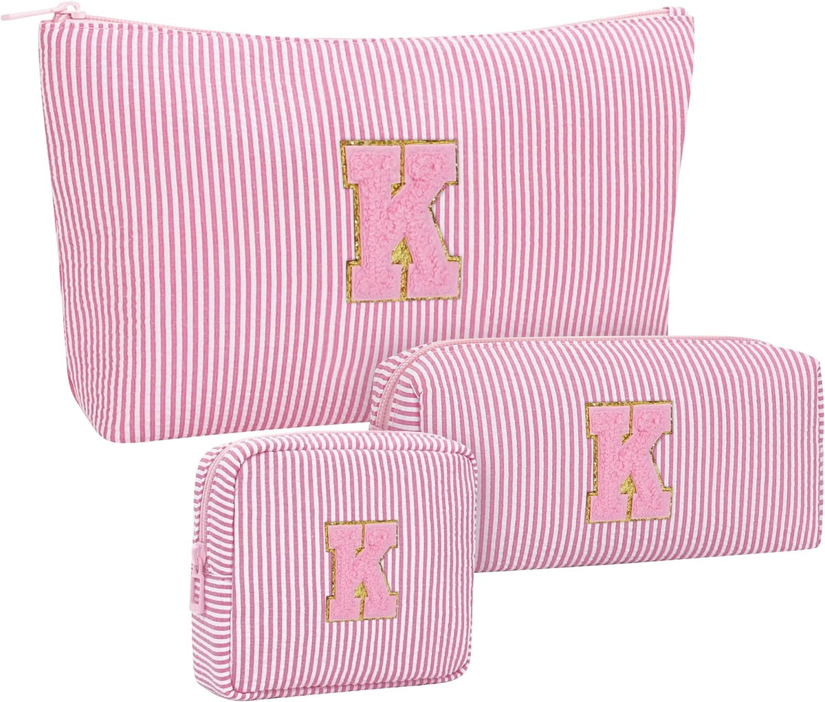 Personalized Initial Makeup Bag with Brush Holder and Divider for Women,Make Up Case for Girlfriend Bridesmaid Wife,Birthday Gift for Her Cute Toiletry Bag,2PCS,Purple L