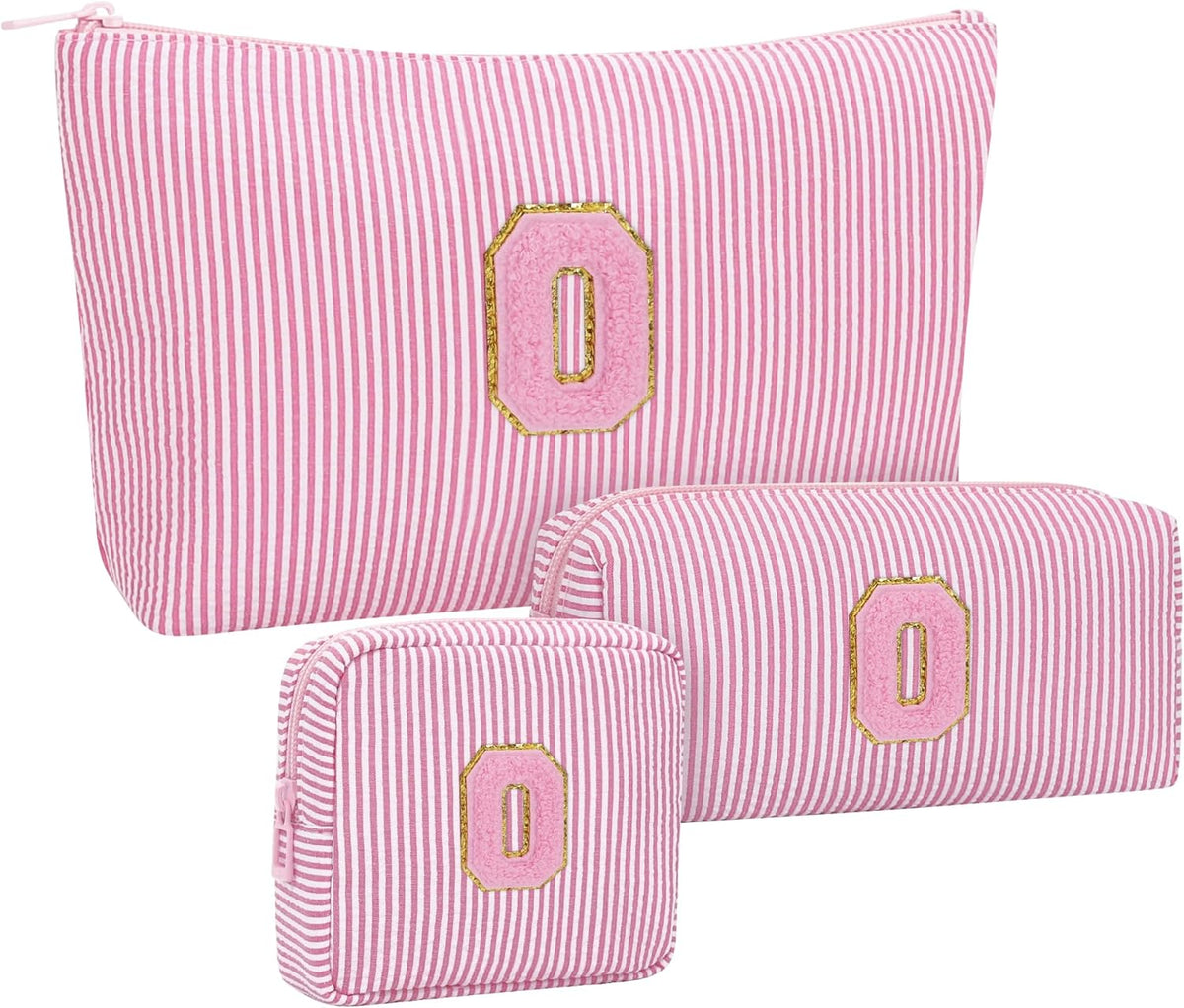 Personalized Initial Makeup Bag with Brush Holder and Divider for Women,Make Up Case for Girlfriend Bridesmaid Wife,Birthday Gift for Her Cute Toiletry Bag,2PCS,Purple L