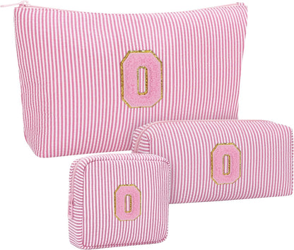 Personalized Initial Makeup Bag with Brush Holder and Divider for Women,Make Up Case for Girlfriend Bridesmaid Wife,Birthday Gift for Her Cute Toiletry Bag,2PCS,Purple L