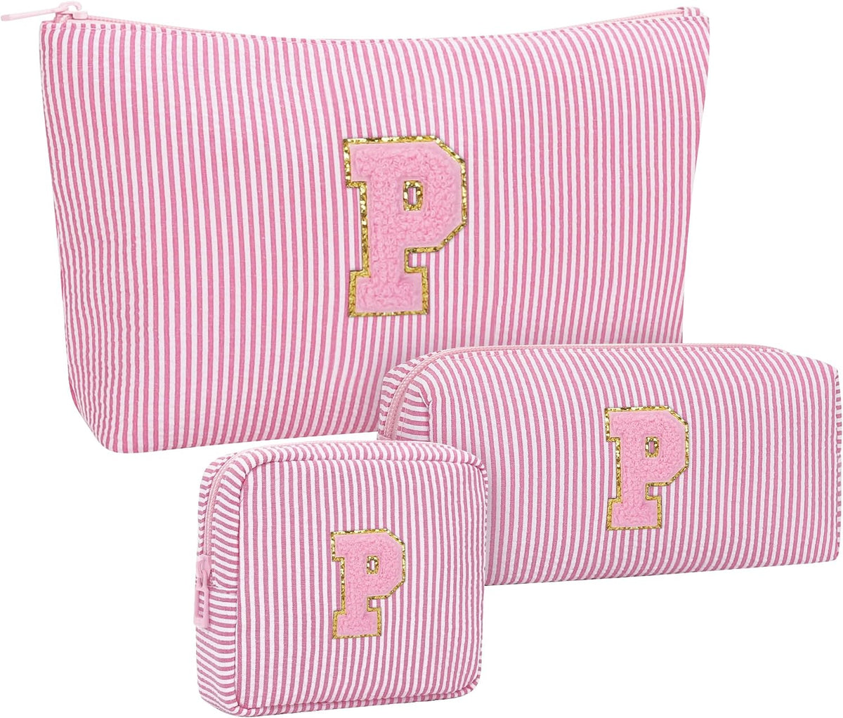 Personalized Initial Makeup Bag with Brush Holder and Divider for Women,Make Up Case for Girlfriend Bridesmaid Wife,Birthday Gift for Her Cute Toiletry Bag,2PCS,Purple L