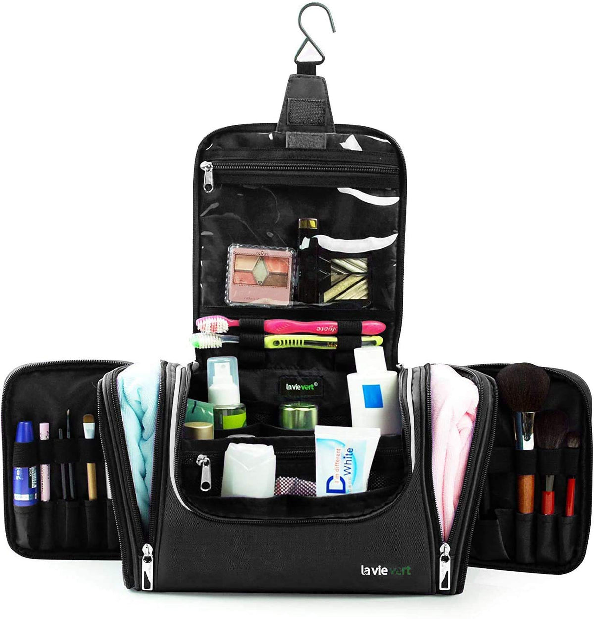 Toiletry Bag/Makeup Organizer/Cosmetic Bag/Portable Travel Kit Organizer/Household Storage Pack/Bathroom Storage with Hanging for Business, Vacation, Household - Black
