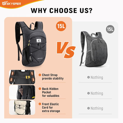 15L/20L Foldable Hiking Backpack Lightweight Packable Travel Daypack with Chest Strap Small Folding Pack for Walking