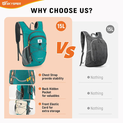 15L/20L Foldable Hiking Backpack Lightweight Packable Travel Daypack with Chest Strap Small Folding Pack for Walking