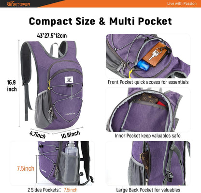 15L/20L Foldable Hiking Backpack Lightweight Packable Travel Daypack with Chest Strap Small Folding Pack for Walking
