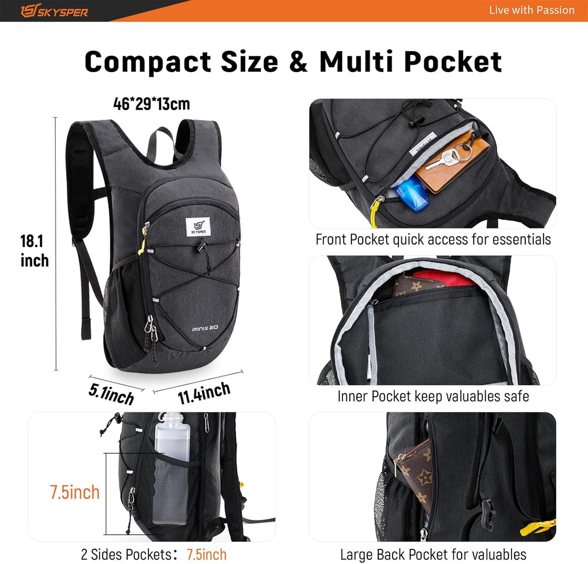 15L/20L Foldable Hiking Backpack Lightweight Packable Travel Daypack with Chest Strap Small Folding Pack for Walking