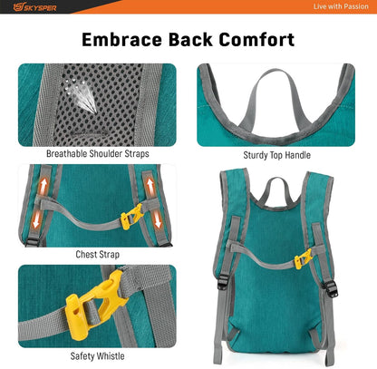 15L/20L Foldable Hiking Backpack Lightweight Packable Travel Daypack with Chest Strap Small Folding Pack for Walking