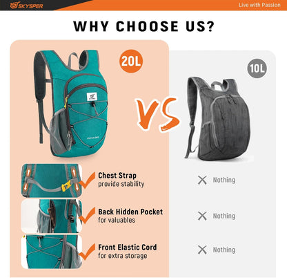 15L/20L Foldable Hiking Backpack Lightweight Packable Travel Daypack with Chest Strap Small Folding Pack for Walking