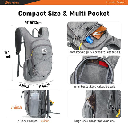 15L/20L Foldable Hiking Backpack Lightweight Packable Travel Daypack with Chest Strap Small Folding Pack for Walking