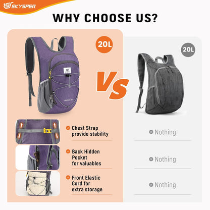 15L/20L Foldable Hiking Backpack Lightweight Packable Travel Daypack with Chest Strap Small Folding Pack for Walking