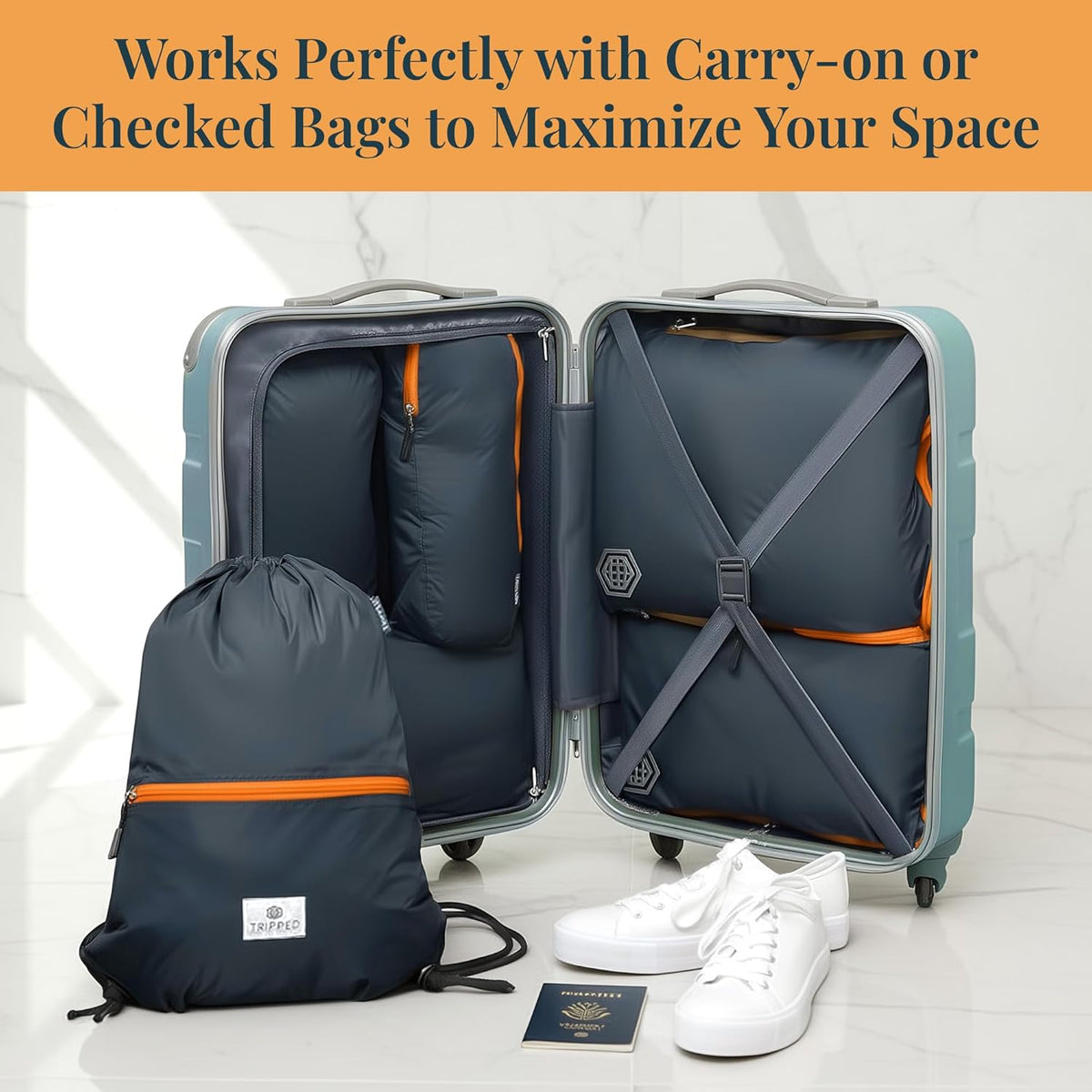 Extra Large Compression Packing Cube 6 Piece Set for Travel and Check Luggage