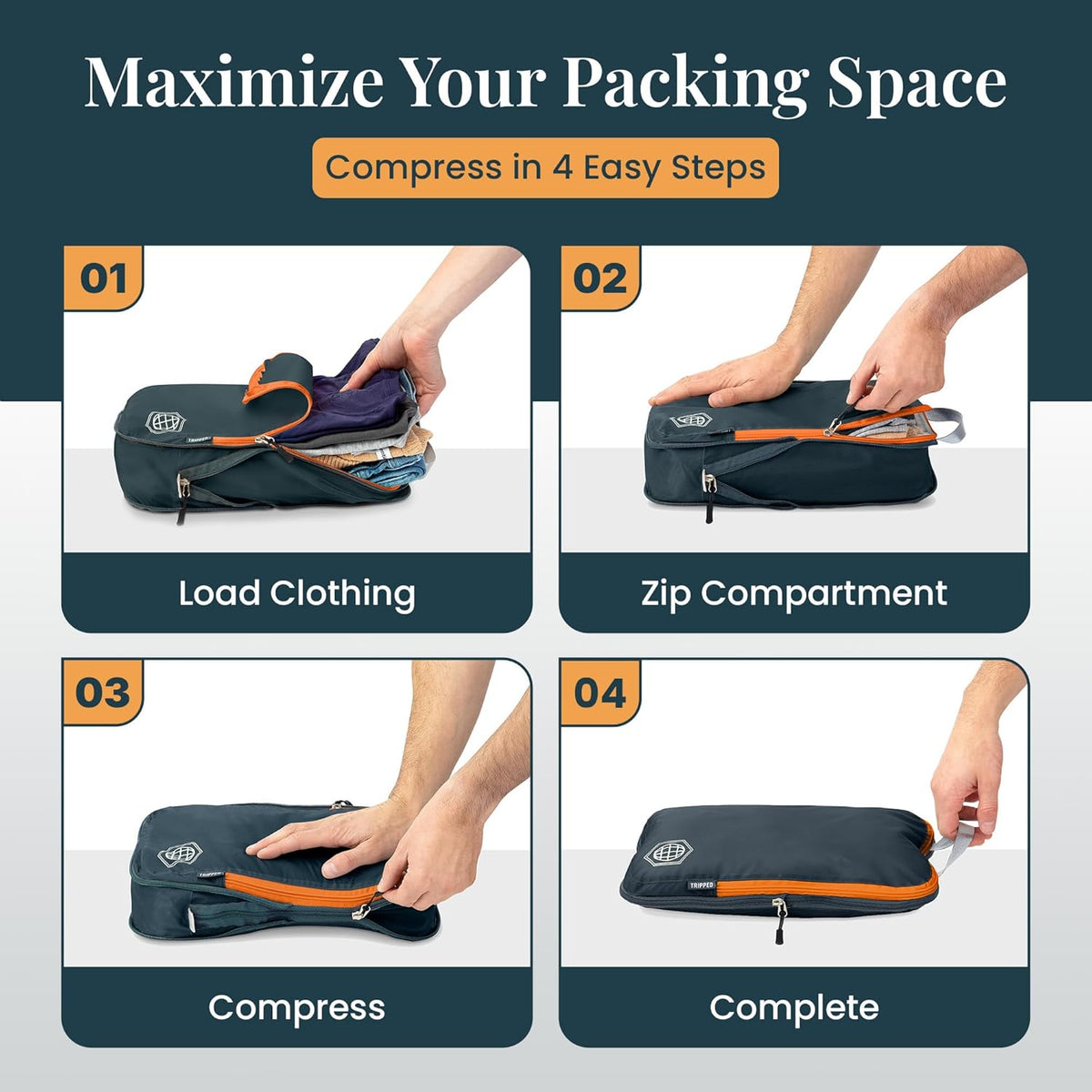 Extra Large Compression Packing Cube 6 Piece Set for Travel and Check Luggage