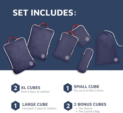Extra Large Compression Packing Cube 6 Piece Set for Travel and Check Luggage