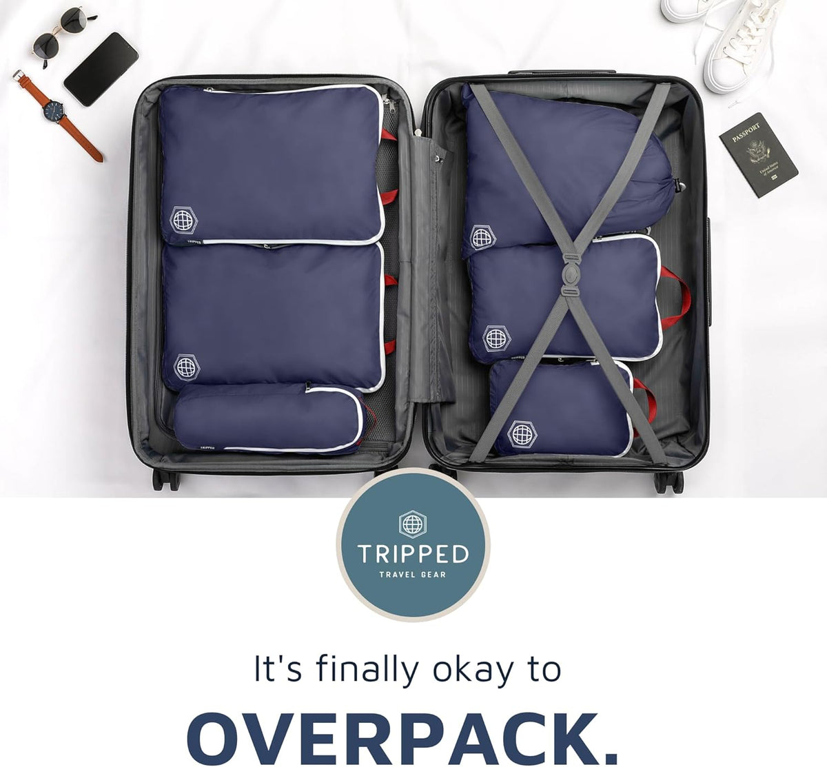 Extra Large Compression Packing Cube 6 Piece Set for Travel and Check Luggage