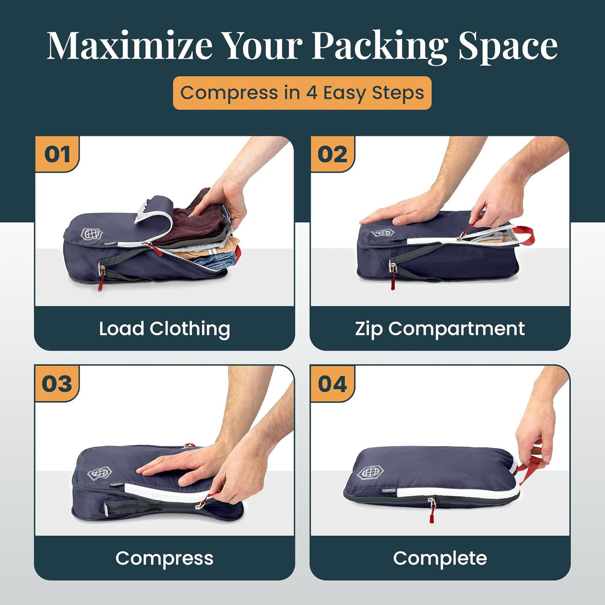 Extra Large Compression Packing Cube 6 Piece Set for Travel and Check Luggage