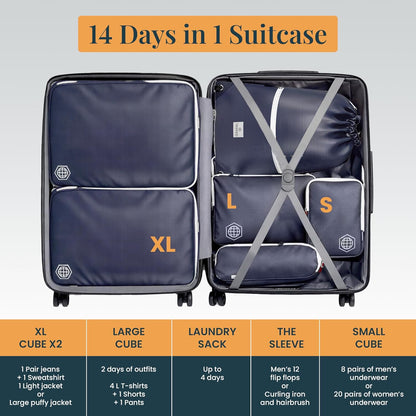 Extra Large Compression Packing Cube 6 Piece Set for Travel and Check Luggage