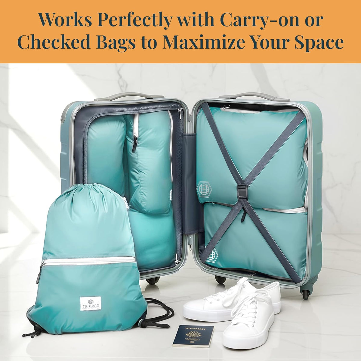 Extra Large Compression Packing Cube 6 Piece Set for Travel and Check Luggage