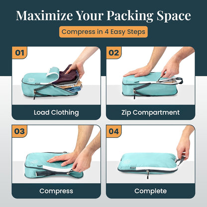 Extra Large Compression Packing Cube 6 Piece Set for Travel and Check Luggage