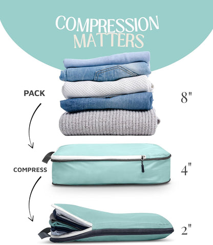 Extra Large Compression Packing Cube 6 Piece Set for Travel and Check Luggage