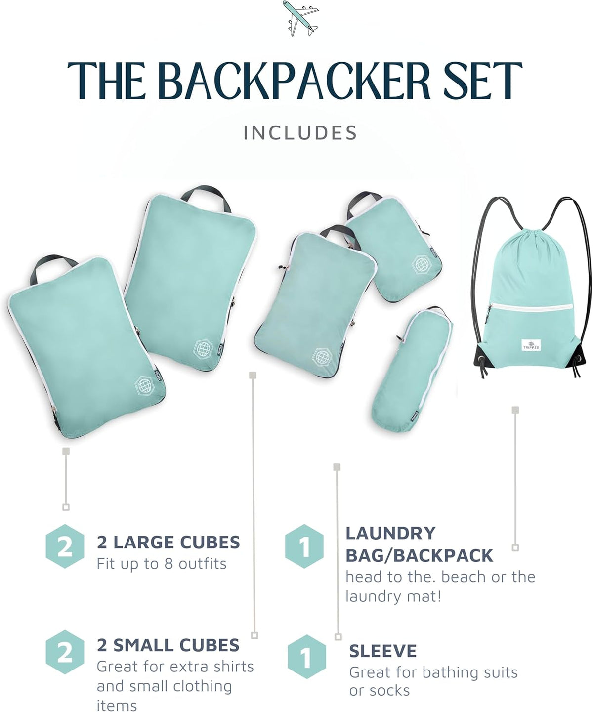 Extra Large Compression Packing Cube 6 Piece Set for Travel and Check Luggage
