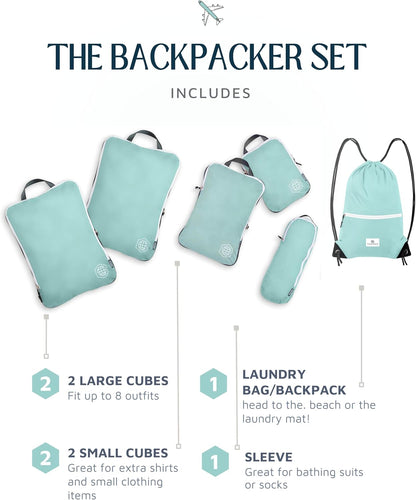 Extra Large Compression Packing Cube 6 Piece Set for Travel and Check Luggage