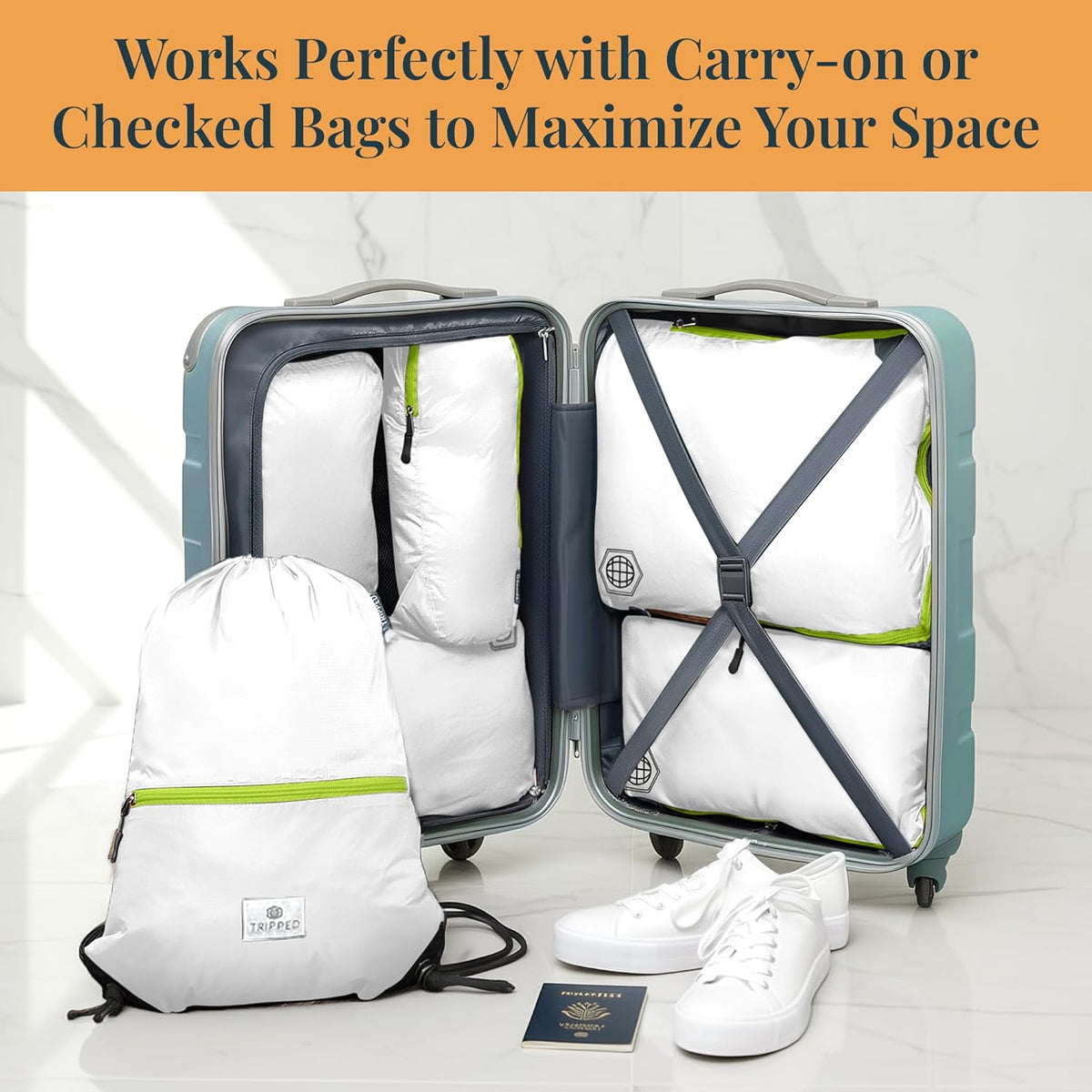 Extra Large Compression Packing Cube 6 Piece Set for Travel and Check Luggage