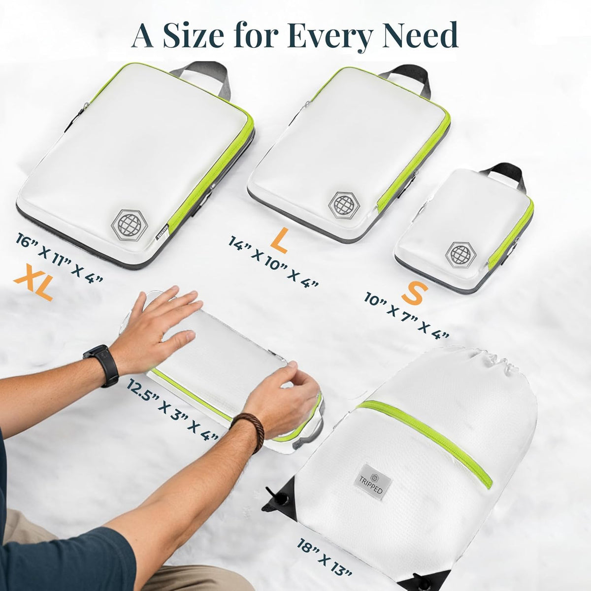 Extra Large Compression Packing Cube 6 Piece Set for Travel and Check Luggage