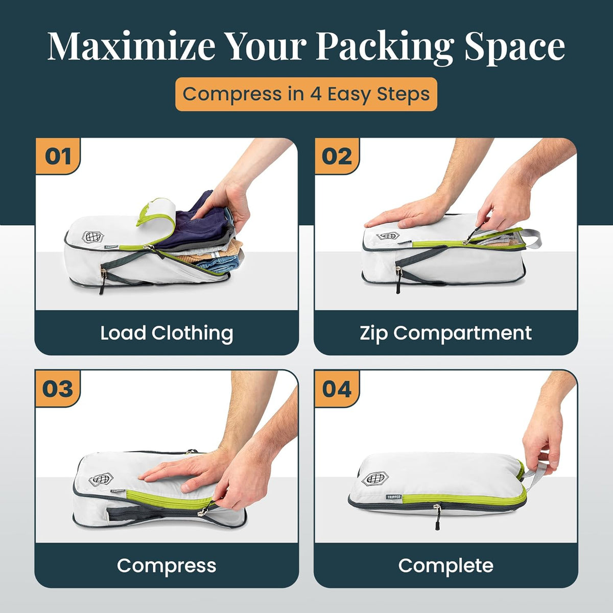 Extra Large Compression Packing Cube 6 Piece Set for Travel and Check Luggage