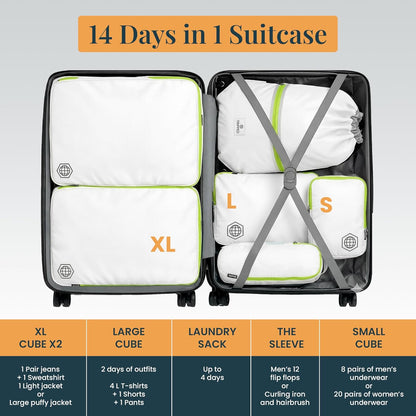 Extra Large Compression Packing Cube 6 Piece Set for Travel and Check Luggage