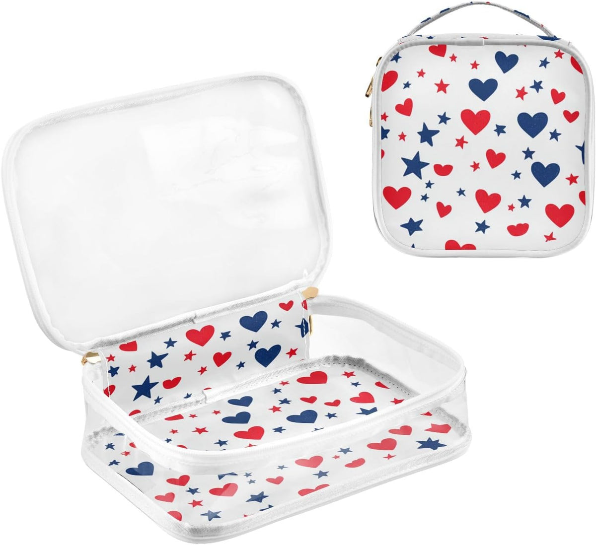 Clear Makeup Bag Approved Clear Travel Toiletry Bag with Zipper Waterproof Organizer Bags Transparent Cosmetic Pouch Traveling 2Pack Tile Color - Colors A