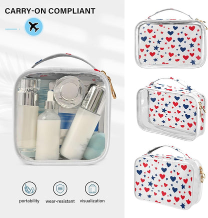 Clear Makeup Bag Approved Clear Travel Toiletry Bag with Zipper Waterproof Organizer Bags Transparent Cosmetic Pouch Traveling 2Pack Tile Color - Colors A
