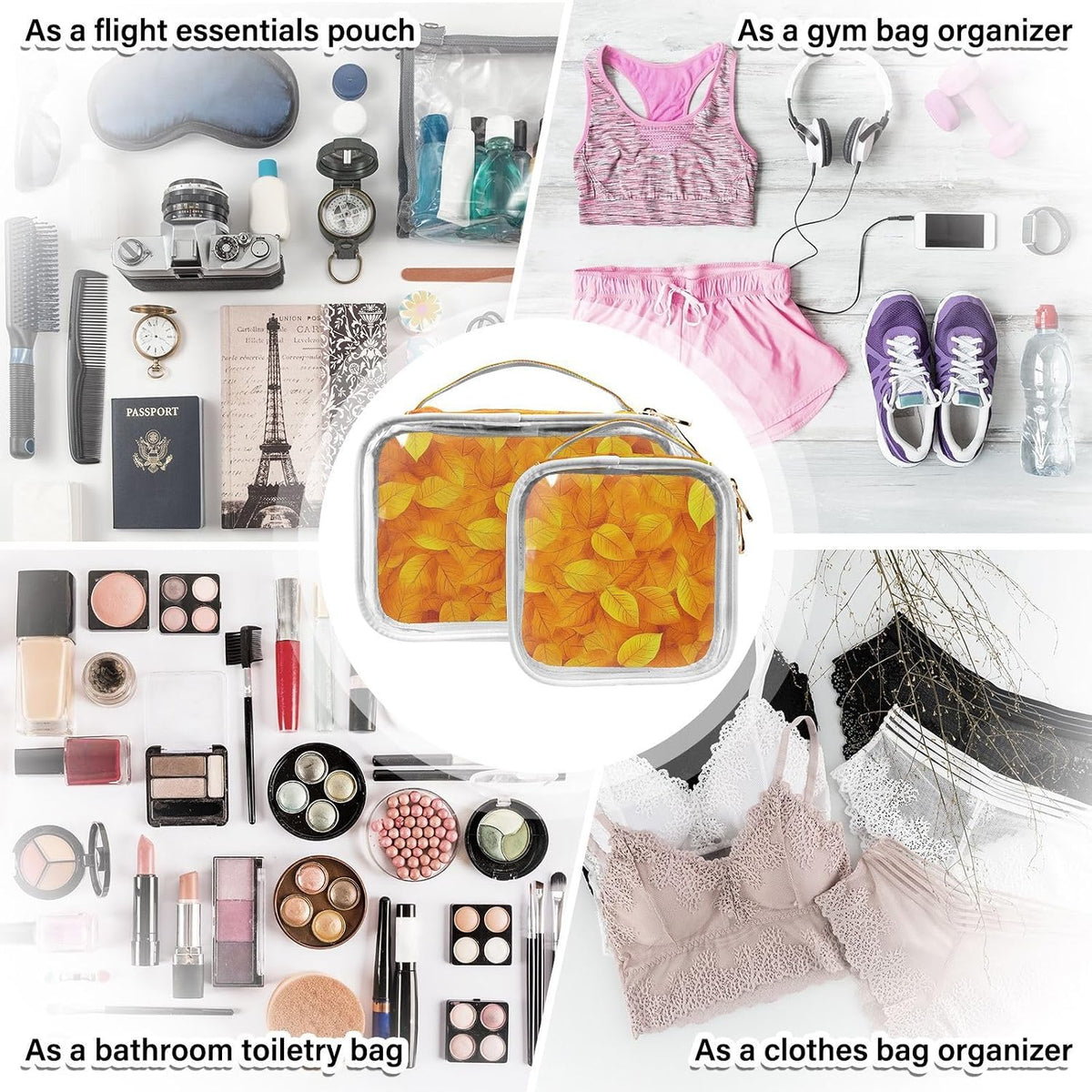 Clear Makeup Bag Approved Clear Travel Toiletry Bag with Zipper Waterproof Organizer Bags Transparent Cosmetic Pouch Traveling 2Pack Tile Color - Colors A