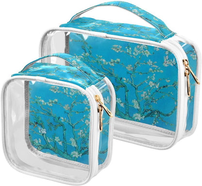 Clear Makeup Bag Approved Clear Travel Toiletry Bag with Zipper Waterproof Organizer Bags Transparent Cosmetic Pouch Traveling 2Pack Tile Color - Colors A