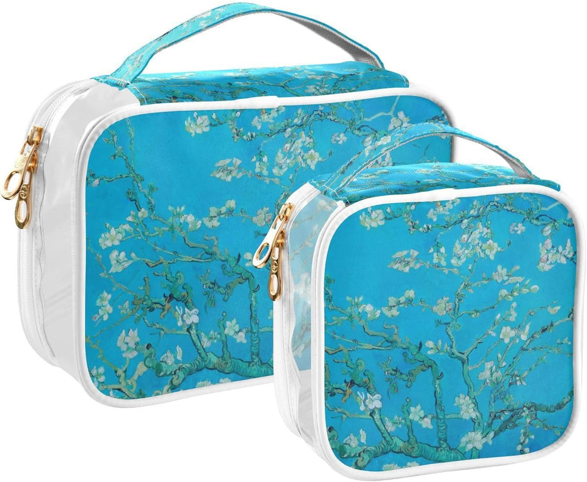 Clear Makeup Bag Approved Clear Travel Toiletry Bag with Zipper Waterproof Organizer Bags Transparent Cosmetic Pouch Traveling 2Pack Tile Color - Colors A