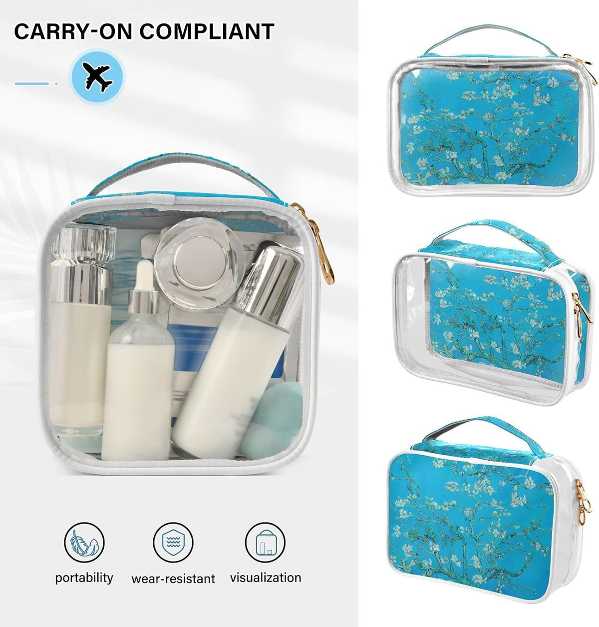 Clear Makeup Bag Approved Clear Travel Toiletry Bag with Zipper Waterproof Organizer Bags Transparent Cosmetic Pouch Traveling 2Pack Tile Color - Colors A
