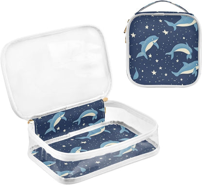 Clear Makeup Bag Approved Clear Travel Toiletry Bag with Zipper Waterproof Organizer Bags Transparent Cosmetic Pouch Traveling 2Pack Tile Color - Colors A