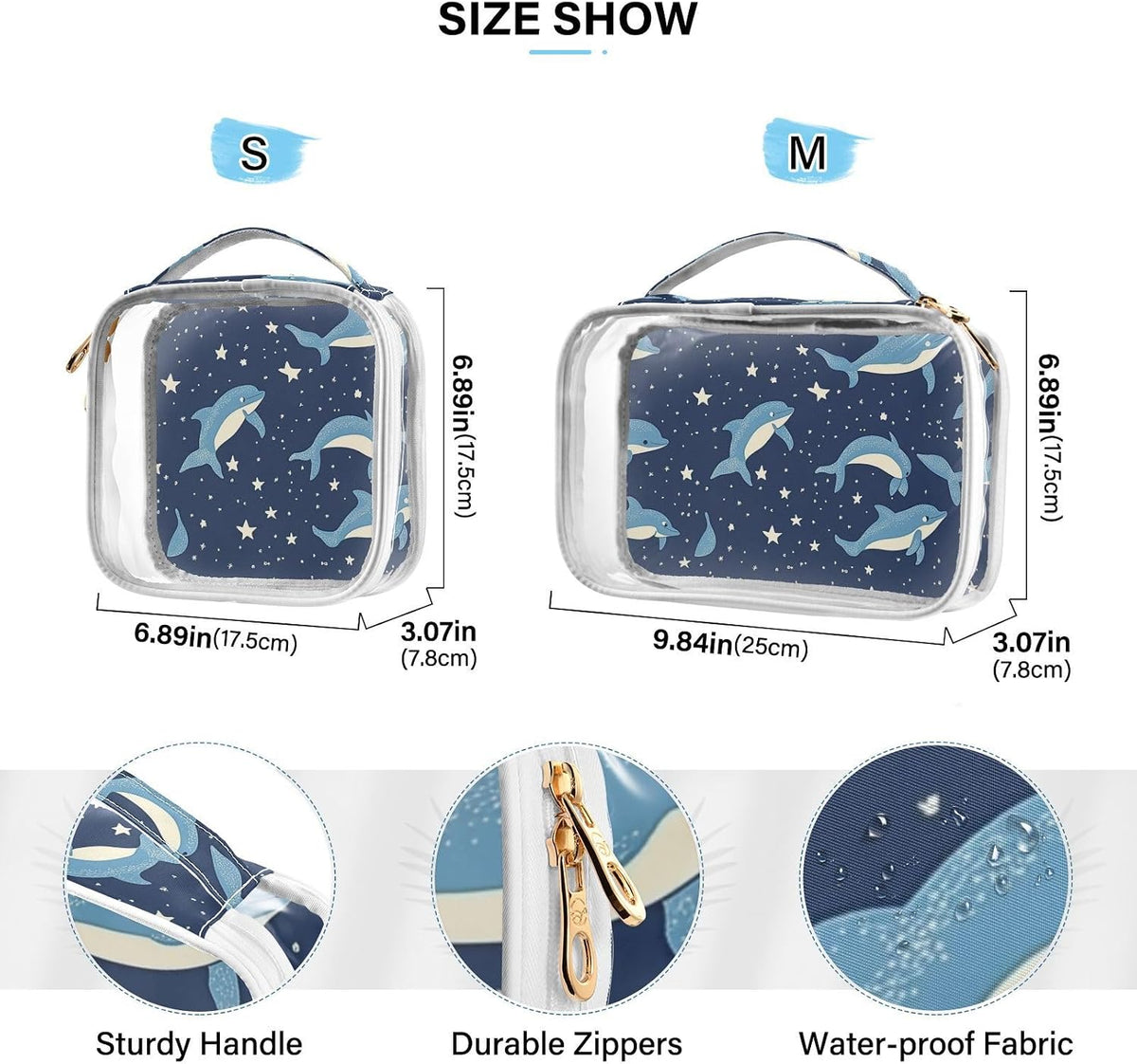 Clear Makeup Bag Approved Clear Travel Toiletry Bag with Zipper Waterproof Organizer Bags Transparent Cosmetic Pouch Traveling 2Pack Tile Color - Colors A