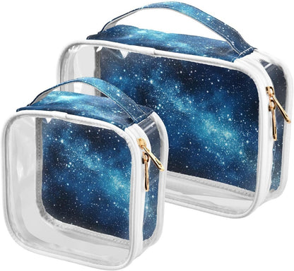 Clear Makeup Bag Approved Clear Travel Toiletry Bag with Zipper Waterproof Organizer Bags Transparent Cosmetic Pouch Traveling 2Pack Tile Color - Colors A