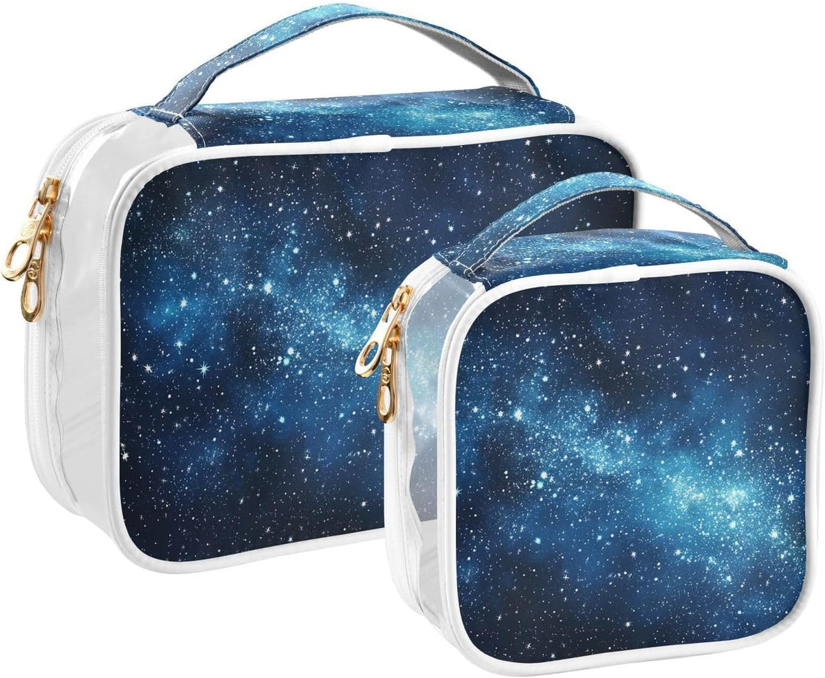 Clear Makeup Bag Approved Clear Travel Toiletry Bag with Zipper Waterproof Organizer Bags Transparent Cosmetic Pouch Traveling 2Pack Tile Color - Colors A