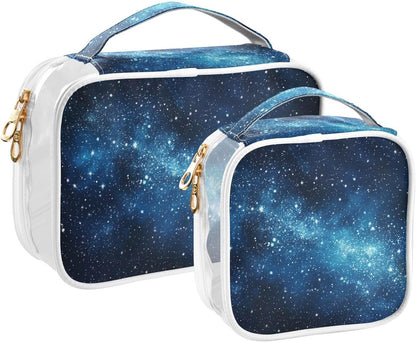Clear Makeup Bag Approved Clear Travel Toiletry Bag with Zipper Waterproof Organizer Bags Transparent Cosmetic Pouch Traveling 2Pack Tile Color - Colors A