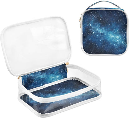 Clear Makeup Bag Approved Clear Travel Toiletry Bag with Zipper Waterproof Organizer Bags Transparent Cosmetic Pouch Traveling 2Pack Tile Color - Colors A