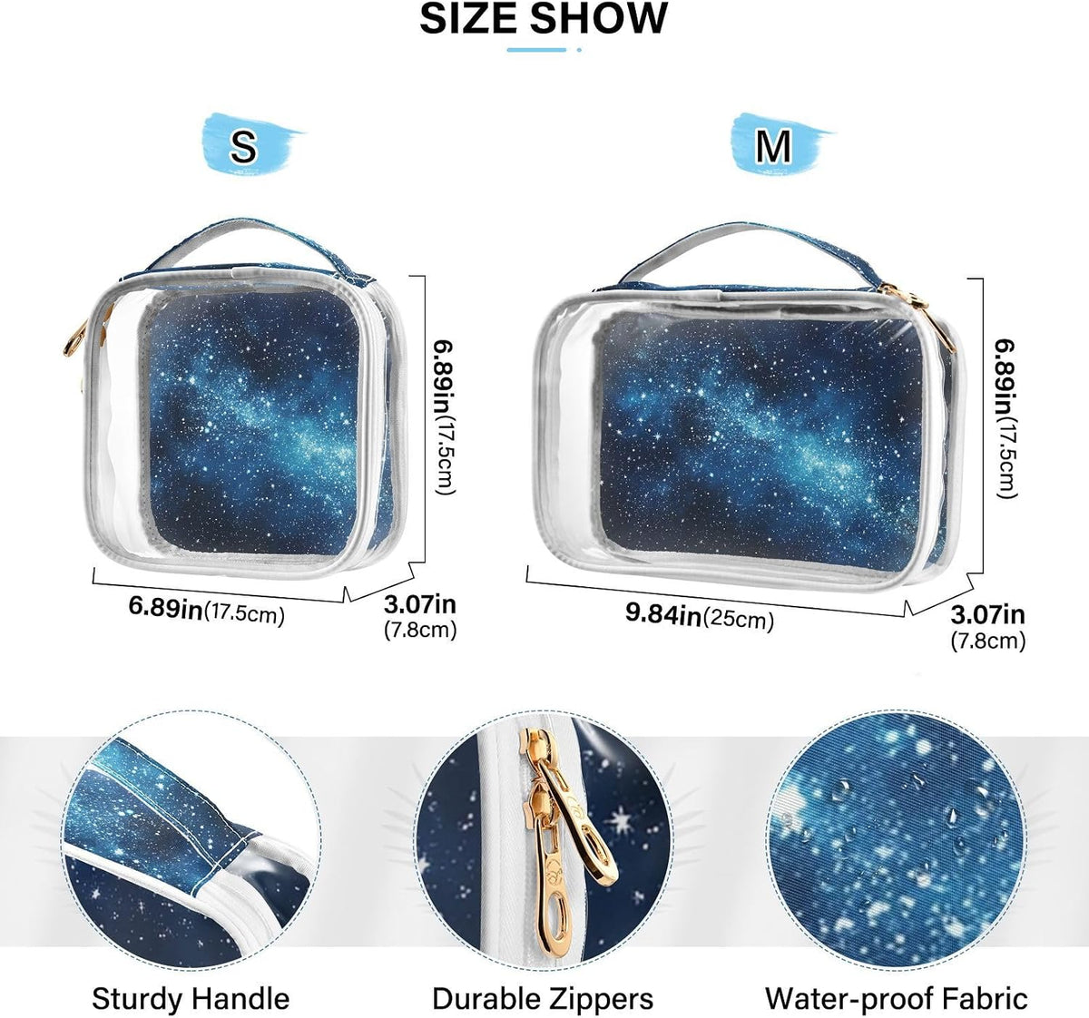 Clear Makeup Bag Approved Clear Travel Toiletry Bag with Zipper Waterproof Organizer Bags Transparent Cosmetic Pouch Traveling 2Pack Tile Color - Colors A