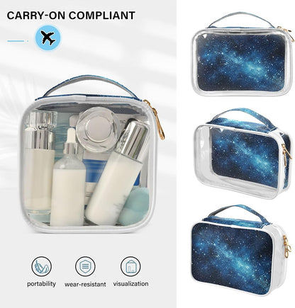 Clear Makeup Bag Approved Clear Travel Toiletry Bag with Zipper Waterproof Organizer Bags Transparent Cosmetic Pouch Traveling 2Pack Tile Color - Colors A