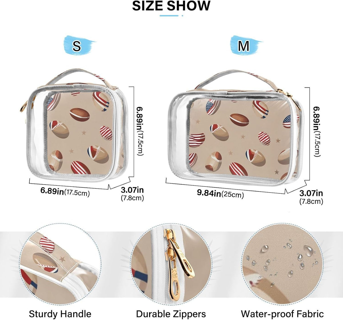 Clear Makeup Bag Approved Clear Travel Toiletry Bag with Zipper Waterproof Organizer Bags Transparent Cosmetic Pouch Traveling 2Pack Tile Color - Colors A