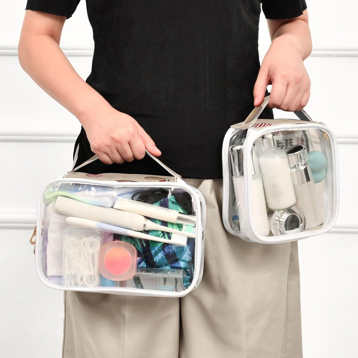 Clear Makeup Bag Approved Clear Travel Toiletry Bag with Zipper Waterproof Organizer Bags Transparent Cosmetic Pouch Traveling 2Pack Tile Color - Colors A