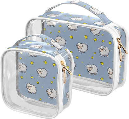 Clear Makeup Bag Approved Clear Travel Toiletry Bag with Zipper Waterproof Organizer Bags Transparent Cosmetic Pouch Traveling 2Pack Tile Color - Colors A