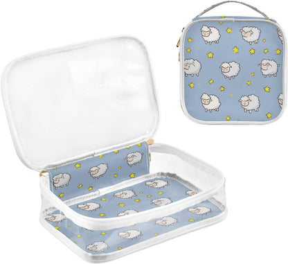 Clear Makeup Bag Approved Clear Travel Toiletry Bag with Zipper Waterproof Organizer Bags Transparent Cosmetic Pouch Traveling 2Pack Tile Color - Colors A
