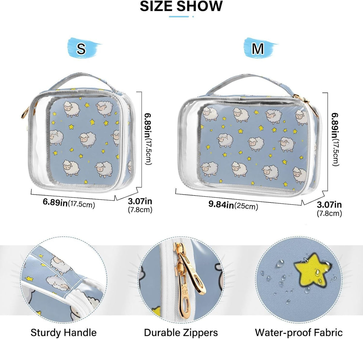 Clear Makeup Bag Approved Clear Travel Toiletry Bag with Zipper Waterproof Organizer Bags Transparent Cosmetic Pouch Traveling 2Pack Tile Color - Colors A
