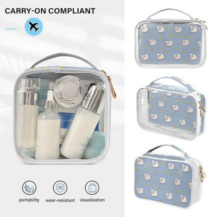 Clear Makeup Bag Approved Clear Travel Toiletry Bag with Zipper Waterproof Organizer Bags Transparent Cosmetic Pouch Traveling 2Pack Tile Color - Colors A